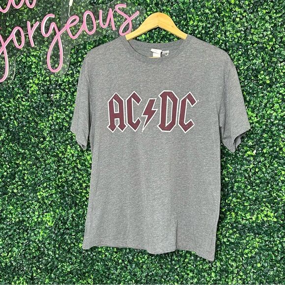 AC/DC H&M Graphic Grey Tee Shirt Sz M - Picture 1 of 4